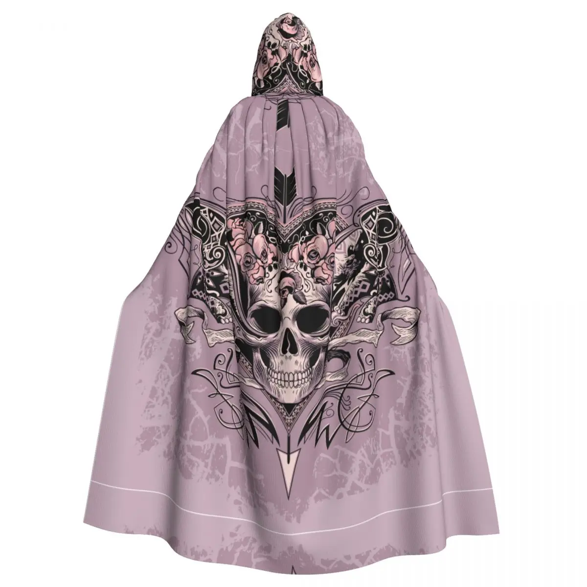 

Adult Cloak Cape Hooded Skull Heart On A Dusty Mauve Medieval Costume Witch Wicca Vampire Elf Purim Carnival Party