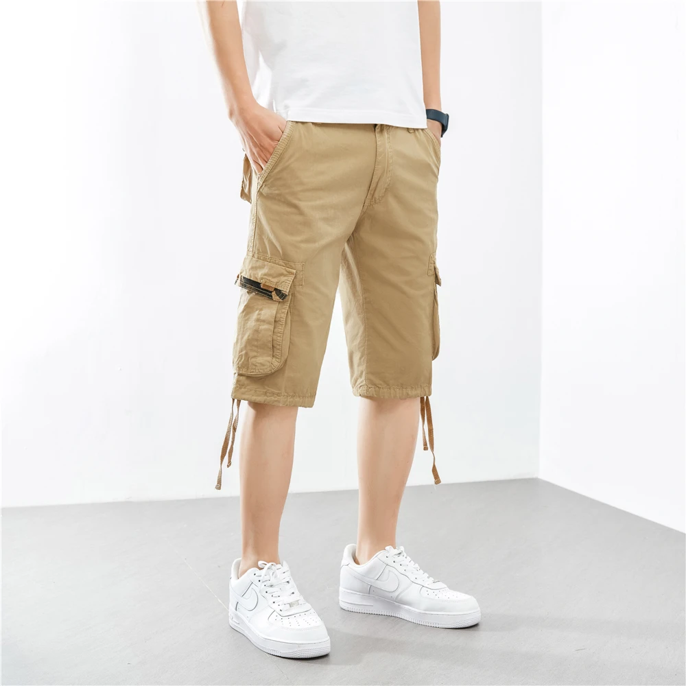 

Шорты мужские хлопковые с множеством карманов, свободные удобные штаны до колен, уличные повседневные спортивные рабочие брюки-карго из Твила, на лето
