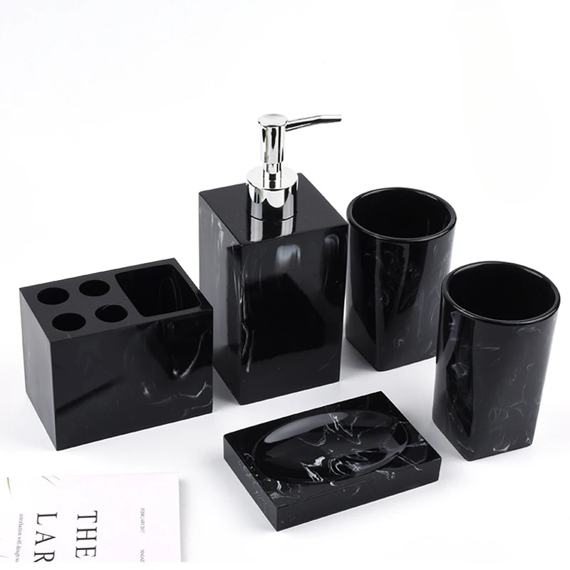 

Resin Imitation Marble Pattern Bathroom Five Piece Set Bathroom Accessories Soap Storage Dish Mouthwash Cup Toothbrush Holder