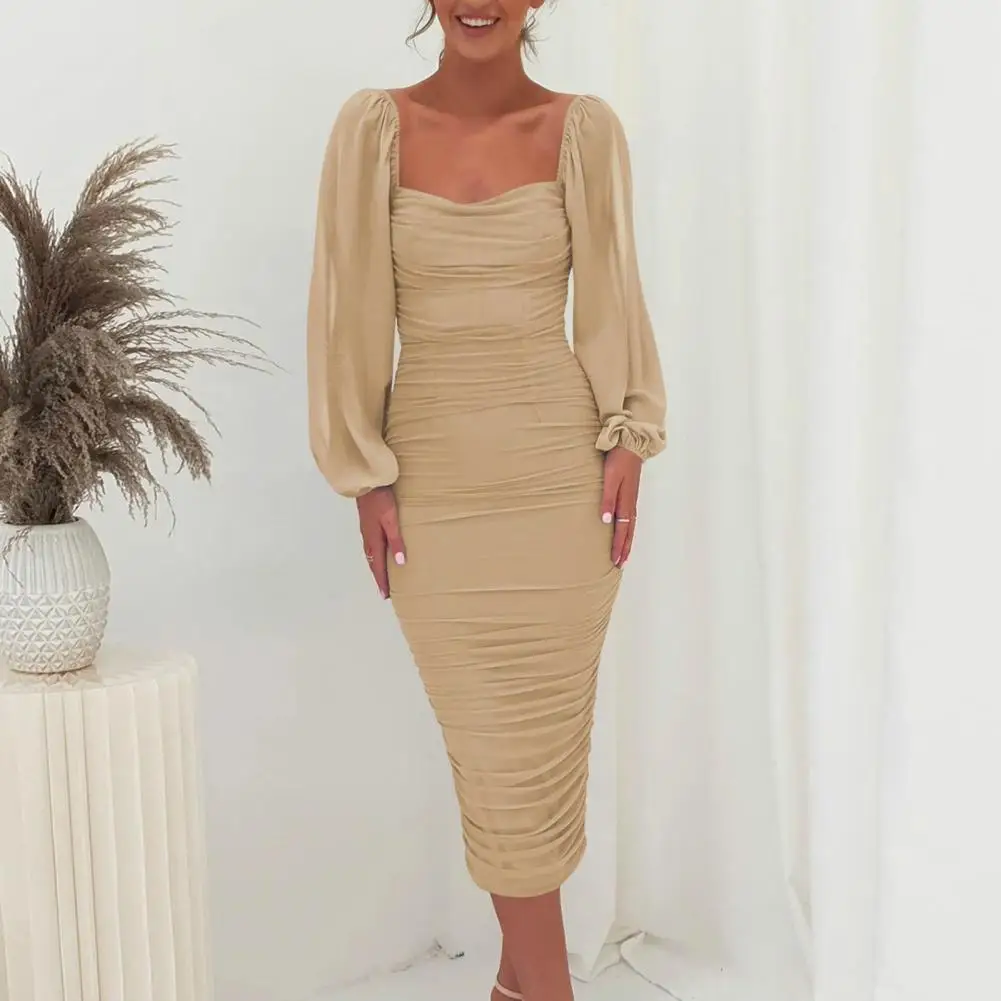 Women Evening Dress Low-cut Square Neck Lantern Sleeve Solid Color Skinny Dress Back Hidded Split Hem Prom Party Midi Dress
Women Evening Dress Low-cut Square Neck Lantern Sleeve Solid Color Skinny Dress Back Hidded Split Hem Prom Party Midi Dress