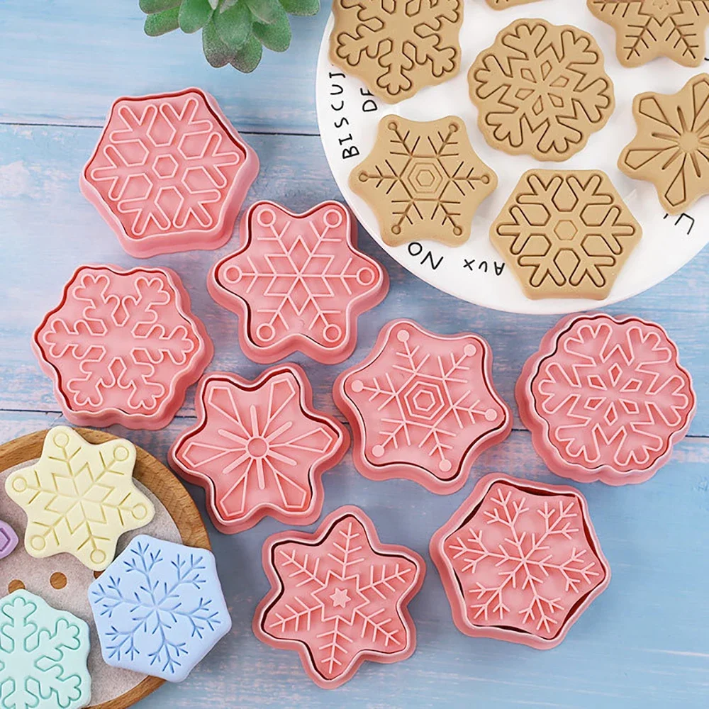 

8Pcs Snowflake Shape Cookie Cutters 3D Plastic Biscuit Mold Cookie Stamp DIY Fondant Cake Mould Kitchen Baking Pastry Bakeware