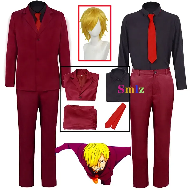 Anime pirates Sanji cosplay costume men Sanji red uniform suit chef Sanji wig Halloween carnival costumes
Anime pirates Sanji cosplay costume men Sanji red uniform suit chef Sanji wig Halloween carnival costumes