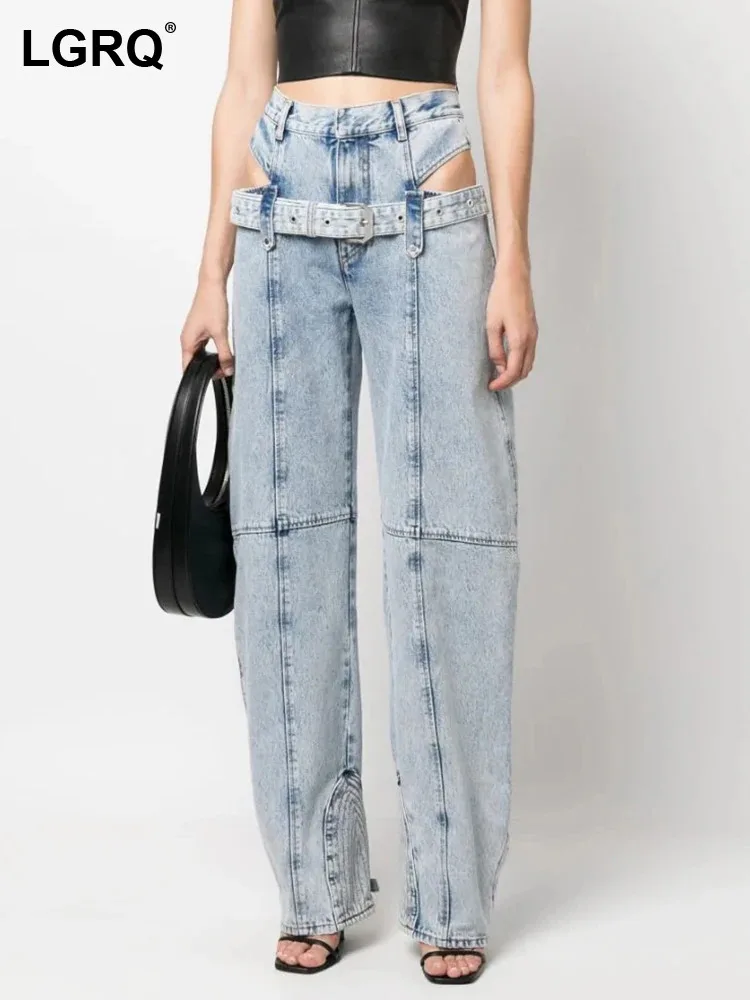 LGRQ Splicing Belt Decorate Design Casual Denim Pants Women's High Street Wear Hollow Out Loose Straight Jeans Fashion 19Z1889
LGRQ Splicing Belt Decorate Design Casual Denim Pants Women's High Street Wear Hollow Out Loose Straight Jeans Fashion 19Z1889