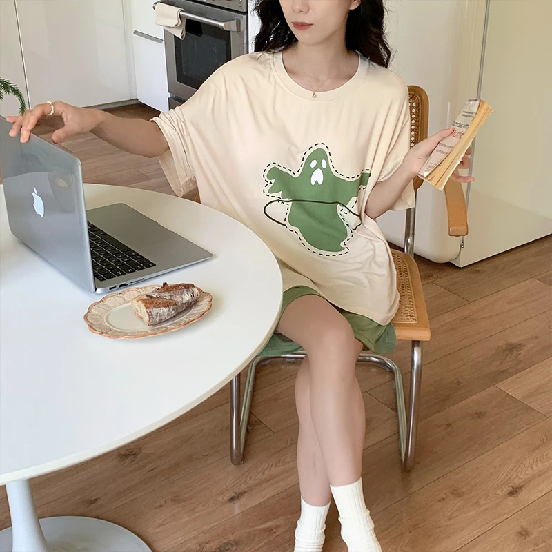 2023 Pajamas Women Summer Sleepwear With Chest Pad Modal Leisure Loungewear Funny Cartoon Printed Ladies Short Sleeve Nightwear
2023 Pajamas Women Summer Sleepwear With Chest Pad Modal Leisure Loungewear Funny Cartoon Printed Ladies Short Sleeve Nightwear