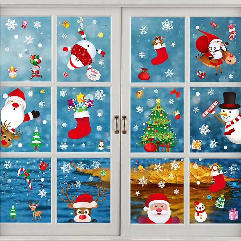 

Christmas Window Stickers Santa Claus Snowman Elk Xmas Tree Sticker Merry Christmas Decorations for Home Navidad New Year 2024