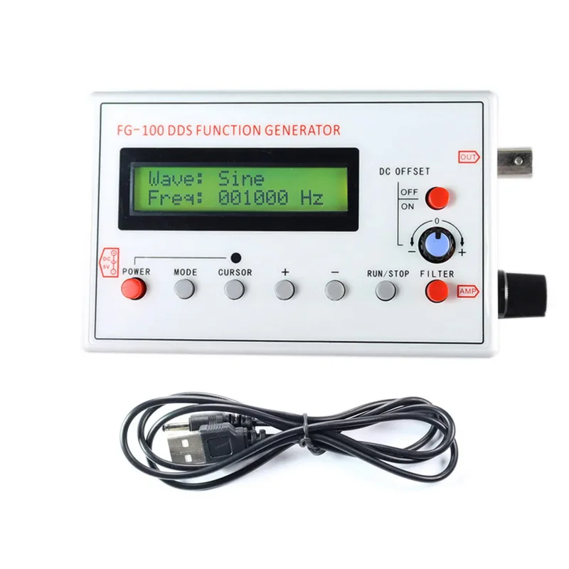 

FG-100 DDS Function Signal Generator Frequency Counter 1Hz - 500KHz Signal Source Module Sine Square Triangle Sawtooth Waveform