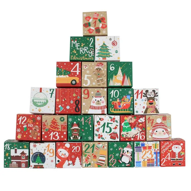 

Рождественские картонные коробки с цифрами 24 шт. Сделайте свою собственную подарочную коробку 24 дня обратный отсчет календарь многоразовые Коробки Сделай Сам картонные сокровища