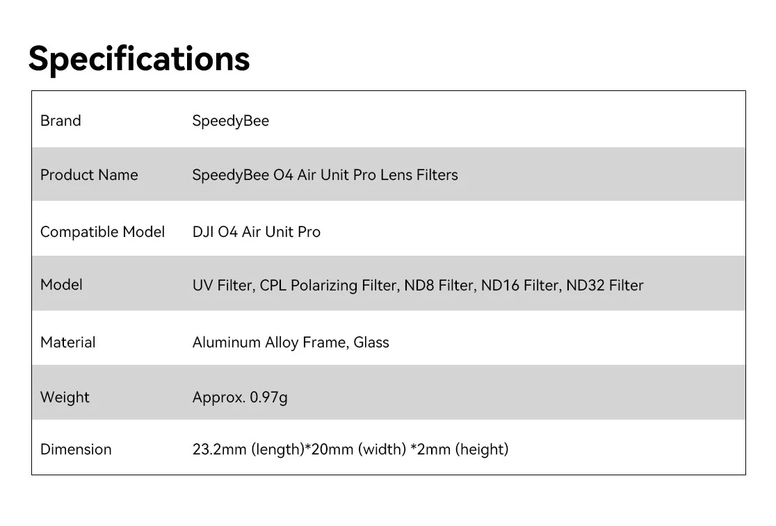 SpeedyBee O4 Air Unit Pro Filters UV/CPL/ND8/ND16/ND32 FPV Lens Protection Accessories for BEE25 Master3X FPV Drones SpeedyBee O4 Air Unit Pro Filters UV/CPL/ND8/ND16/ND32 FPV Lens Protection Accessories for BEE25 Master3X FPV Drones