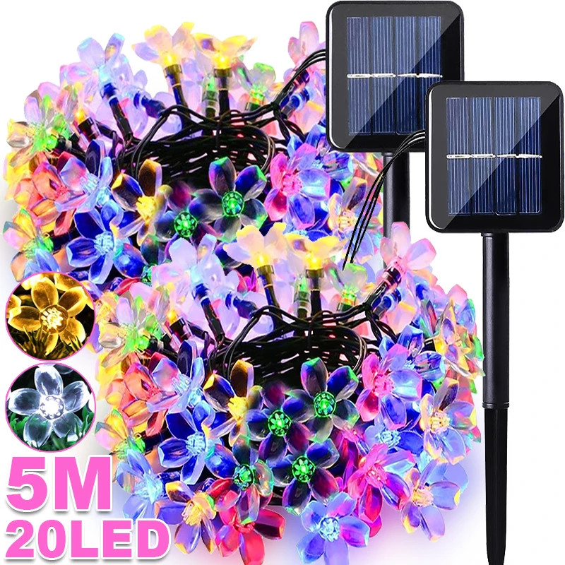 

LED Solar Cherry Blossom String Lights Outdoor Waterproof Crystal Flowers Fairy Lighting Strings For Home Party Christmas Decor