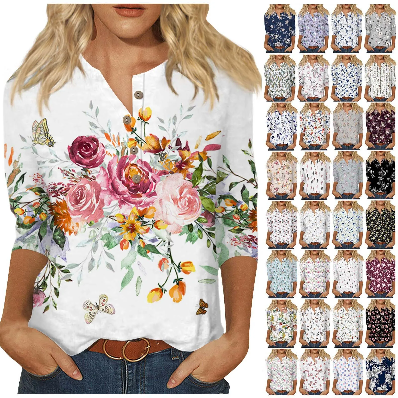 3/4 Sleeve Shirts For Women Cute Flowers Print Graphic Tees Blouses Casual Plus Size Basic Tops Pullover Ropa De Mujer Ofertas
3/4 Sleeve Shirts For Women Cute Flowers Print Graphic Tees Blouses Casual Plus Size Basic Tops Pullover Ropa De Mujer Ofertas