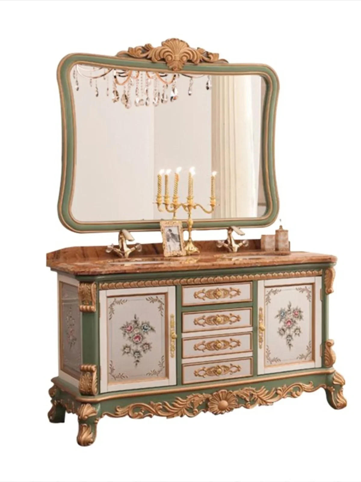 High-end European bathroom cabinet combination antique solid wood bathroom cabinet painted double basin floor washbasin
High-end European bathroom cabinet combination antique solid wood bathroom cabinet painted double basin floor washbasin