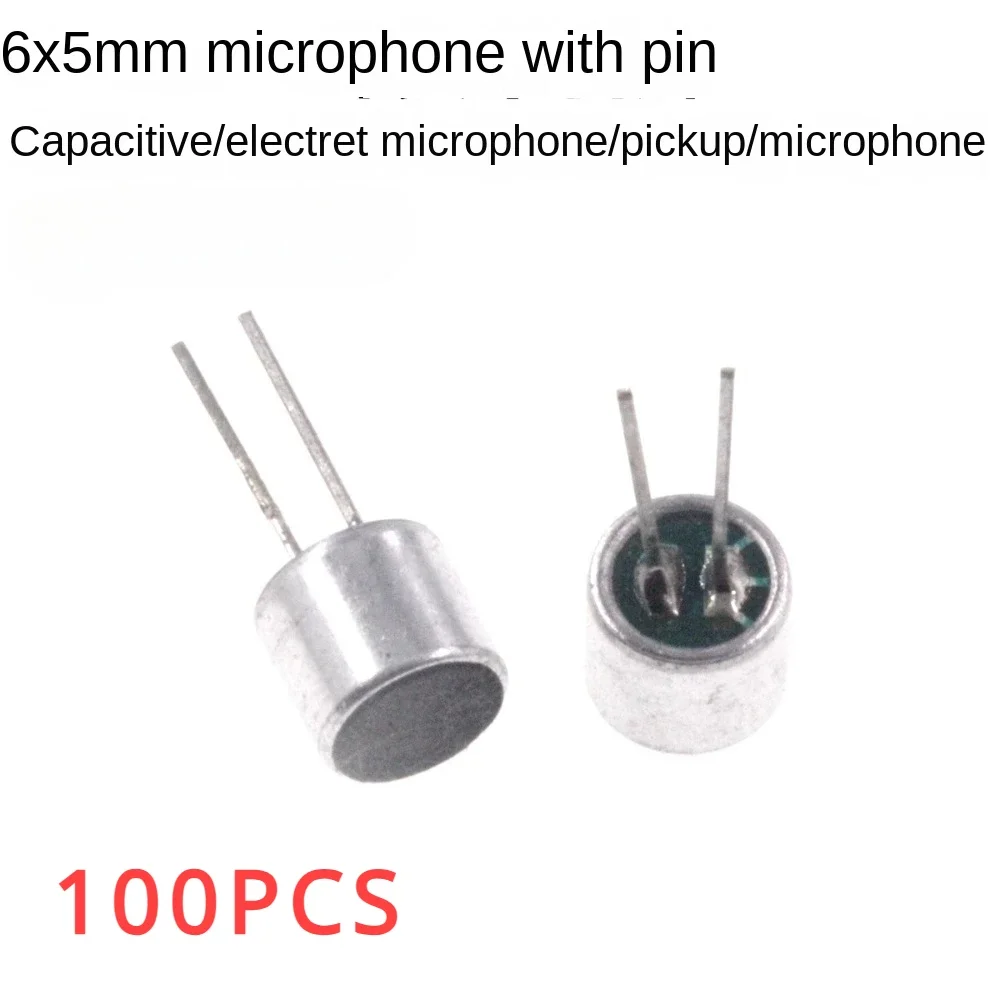 

100PCS 6*5mm MIC Capsule Electret Condenser Pickup Microphone 52DB Tape Pin Mitophone 6050 Electret Sensitivity 56-58
