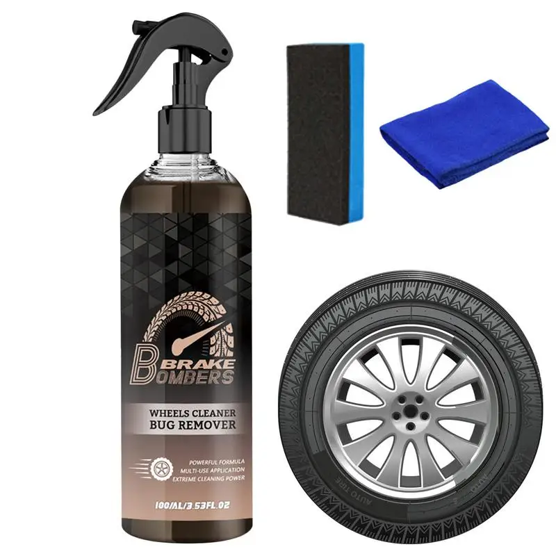 

Rim Cleaner Tire Shine Spray Car Detailing Spray 3.53fl.oz Automotive Wheel Cleaning Spray With Sponge And Cloth Eliminate Brake