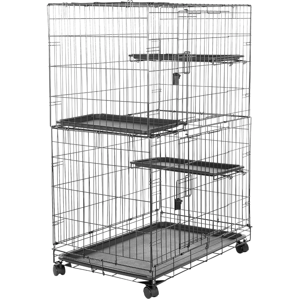 

Basics Large 3-Tier Cat Durable,Pliable Cage Playpen Box Crate Kennel - 35.8"L x 22.4"W x 50.6"H, Black