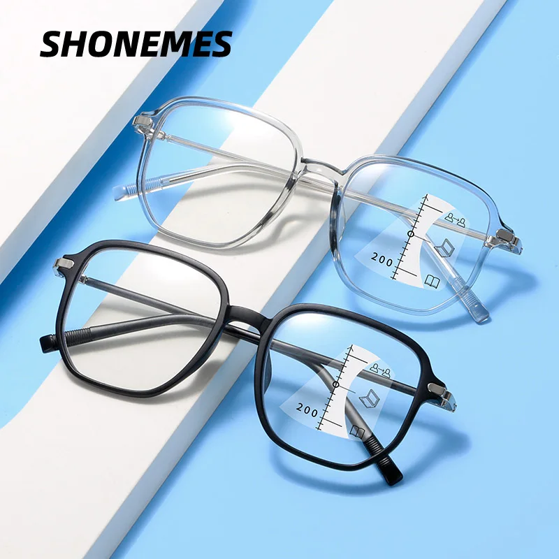 

SHONEMES Multifocal Reading Glasses Big Frame Anti Blue Light Progressive Presbyopia Eyeglasses Diopter +1 2.5 3.5 4 for Unisex