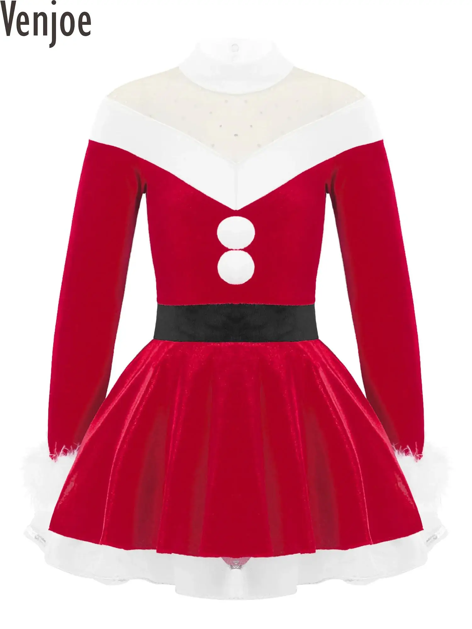 

Kids Girls Santa Claus Costume Christmas Dance Figure Skating Tutu Dress Velvet Leotard Dress Bodysuit Xmas Party Dress Up