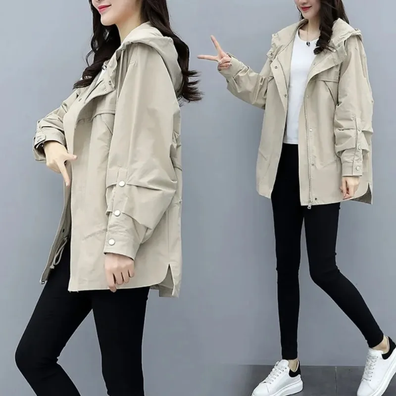 Beige Windbreaker Women's Mid-Length Trench Coat Spring Autumn New Hooded Basic Coats Korean Loose Black Jacket Female Outerwear
Beige Windbreaker Women's Mid-Length Trench Coat Spring Autumn New Hooded Basic Coats Korean Loose Black Jacket Female Outerwear