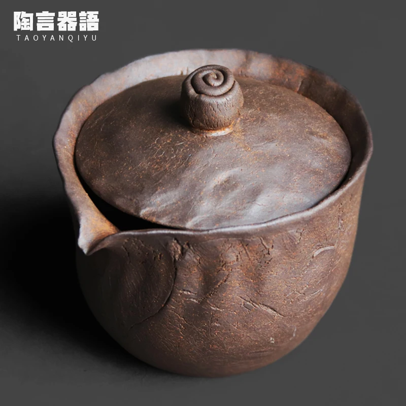 

Vintage Rough Pottery Old Rock Clay Hand Held Teapot Hand Pinched Crafts Chinese Wide Mouth Tea Tea Bag Brewing Pot