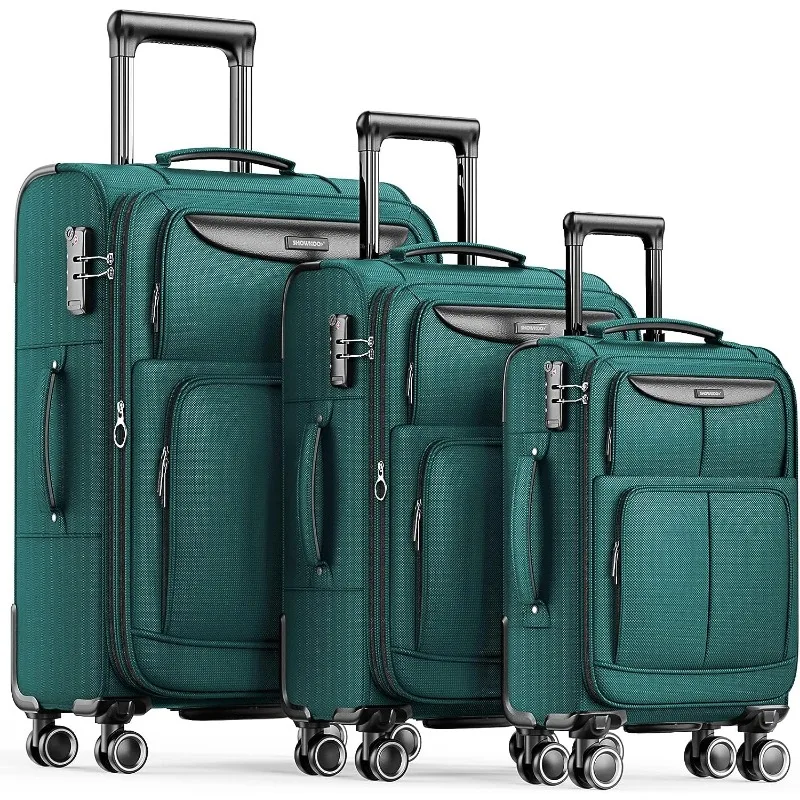 

Luggage Sets 3 Piece Softside Expandable Lightweight Durable Suitcase Sets Double Spinner Wheels TSA Lock Blue (20in/24in/28in)