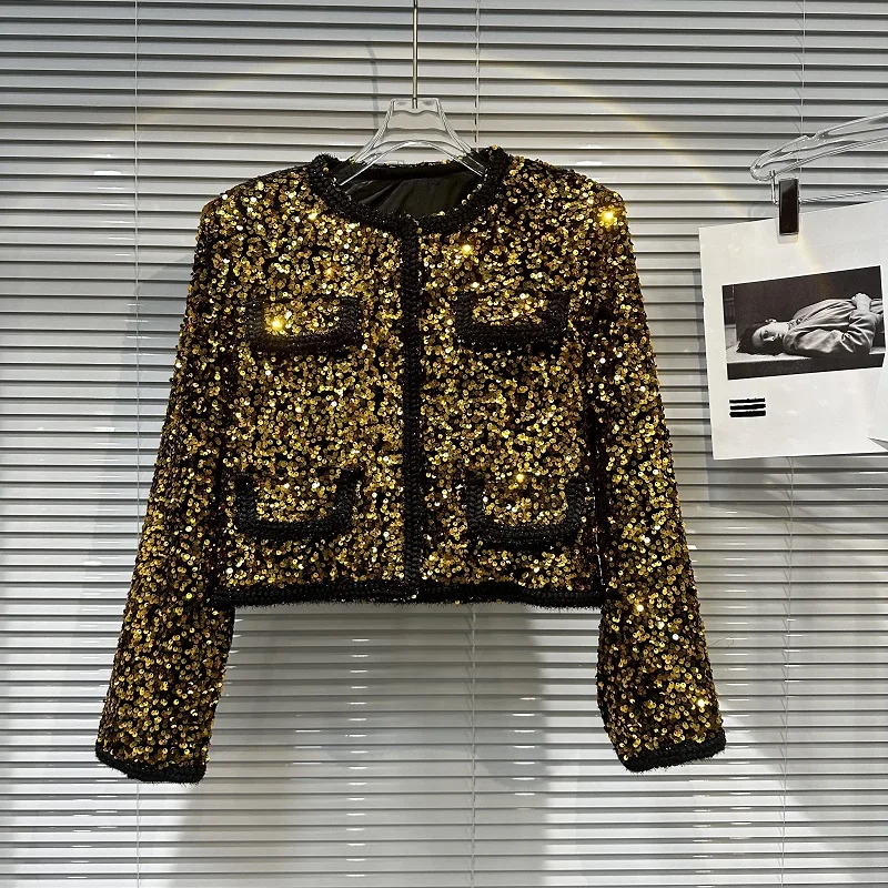 Women 2023 Autumn New Gold Sparkling Large Sequin Pocket Short Coat Jackets Chaqueta Casacos
Women 2023 Autumn New Gold Sparkling Large Sequin Pocket Short Coat Jackets Chaqueta Casacos