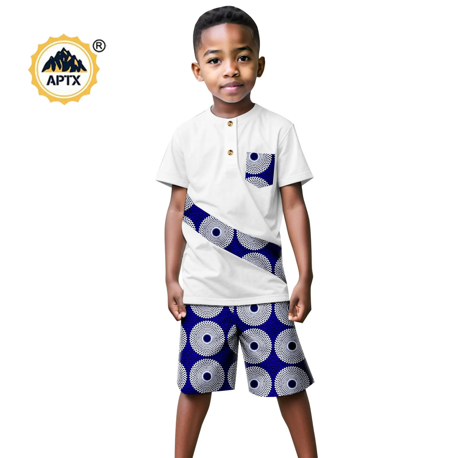 

African Clothes for Children Dashiki Summer Boy Patchwork Print Top and Short Pants Sets Bazin Riche Ankara Outfits 2446007