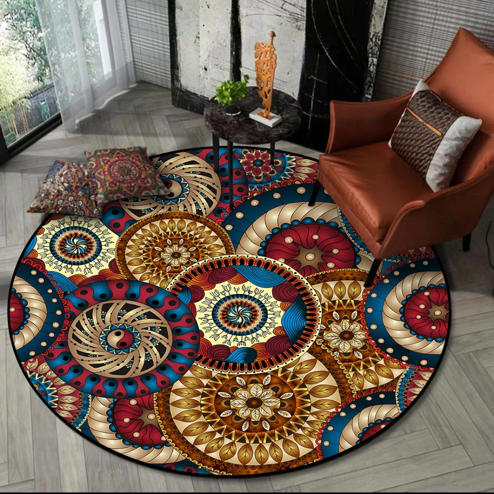 

Fashion Colour Persian 3D Round Carpets for Living Room Bedroom Area Rugs Morocco Home Mats Flowers Bohemia ethnic style Carpet