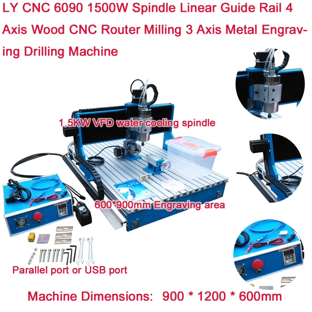 

LY CNC 6090 1 500W Spindle Linear Guide Rail 4 Axis 600*900mm Wood CNC Router Milling 3 Axis Metal Engraving Drilling Machine