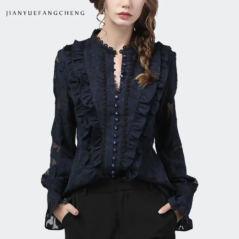Flared Sleeve Lace Tops Women Autumn New Fashion Long Sleeved Ruffles Mesh Shirts Loose Plus Size Female Causal Office Blouses
Flared Sleeve Lace Tops Women Autumn New Fashion Long Sleeved Ruffles Mesh Shirts Loose Plus Size Female Causal Office Blouses