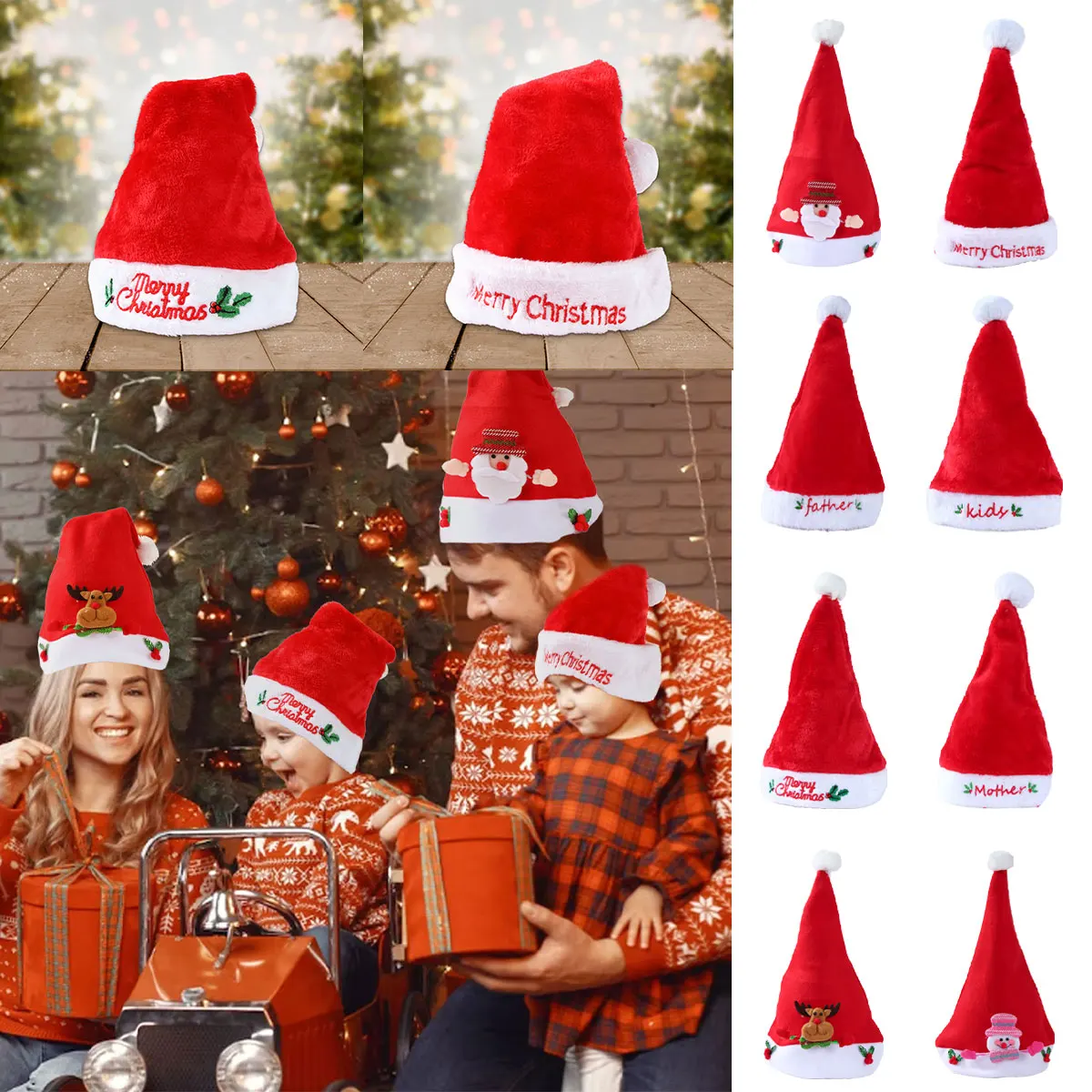 

Merry Christmas Hat Xmas Santa Claus Snowman Elk Bear Red Hats Christmas Decor 2023 For Home Navidad Noel Gifts New Year 2024