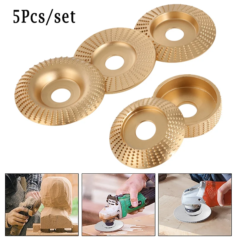 

5PCS/Set Wood Grinding Polishing Wheel Wood Carving Rotary Disc Sanding Tool Abrasive Engraving Disc For Angle Grinder 22mm Bore