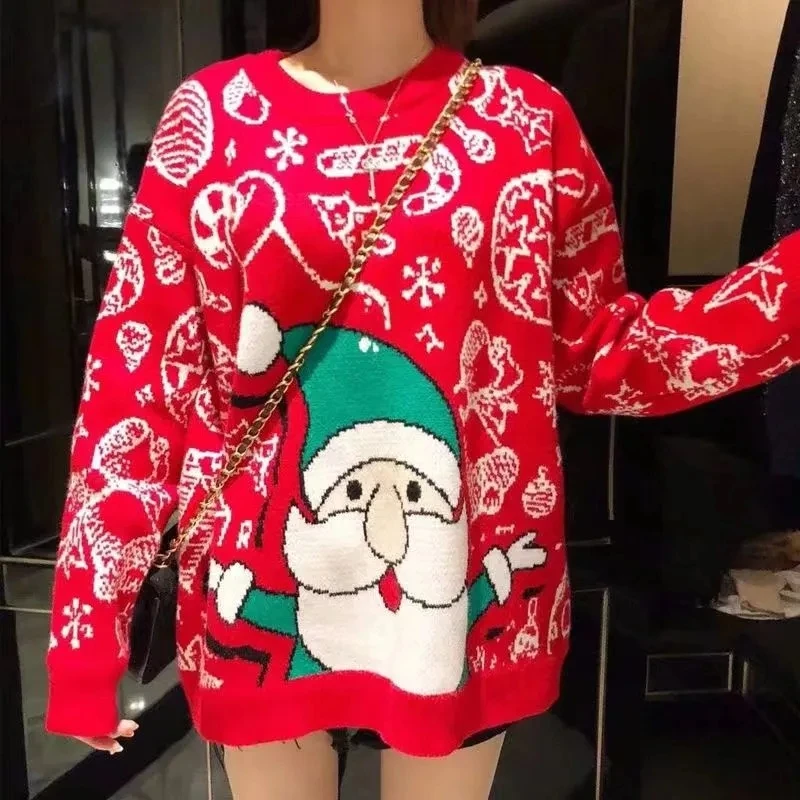

Рождественские праздничные свитера с принтом медведя, женские зимние свитера в Корейском стиле Y2k, модная уличная одежда в стиле Харадзюку, женская Свободная трикотажная одежда