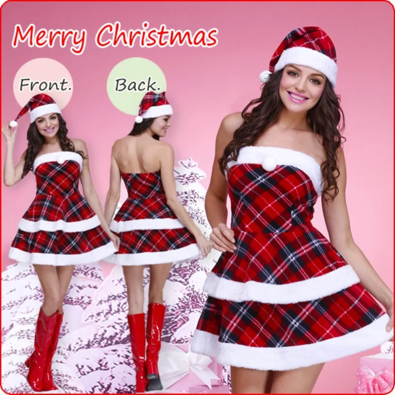 Sexy Strapless Christmas Dress Women 2023 New Year Party Wear Stage Performance Clothes Hat Plaid Maid Cosplay Costume
Sexy Strapless Christmas Dress Women 2023 New Year Party Wear Stage Performance Clothes Hat Plaid Maid Cosplay Costume
