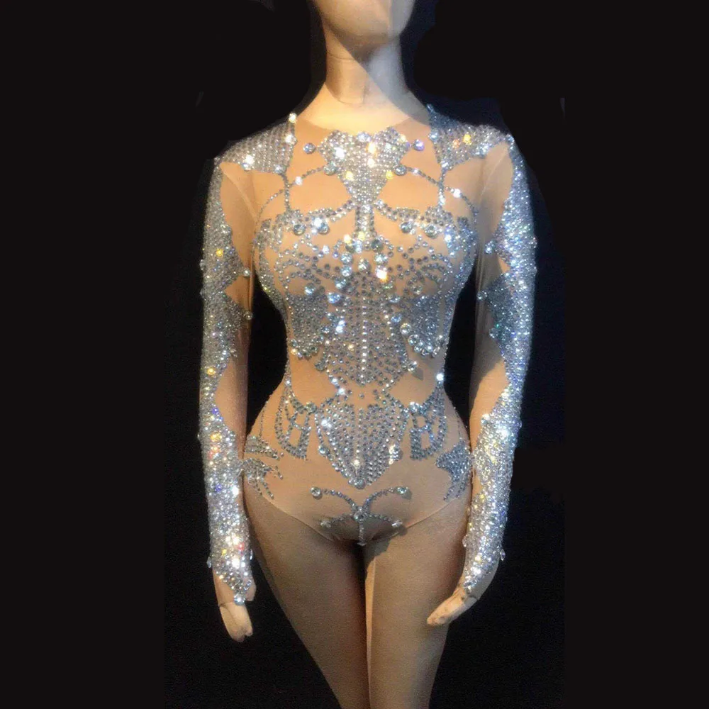 Women Silver Shiny Diamond Tight Elastic Flesh Skin Tone Bodysuit Singer Dance Team Acrobatic Performance Dress
Women Silver Shiny Diamond Tight Elastic Flesh Skin Tone Bodysuit Singer Dance Team Acrobatic Performance Dress
