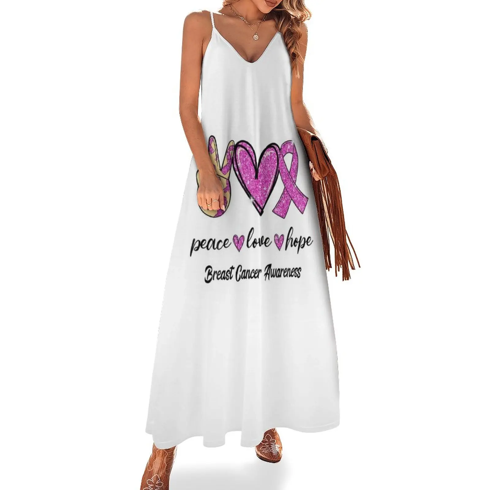

Платье без рукавов с принтом «Мир-любовь-надеюсь-рак груди», милое платье, платье на день рождения