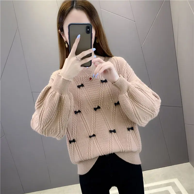 Women's Solid Color Pullover Bow Short Sweater 2023 Autumn and Winter Fashion Round Neck Long Sleeve Screw Thread Knitted Tops
Women's Solid Color Pullover Bow Short Sweater 2023 Autumn and Winter Fashion Round Neck Long Sleeve Screw Thread Knitted Tops