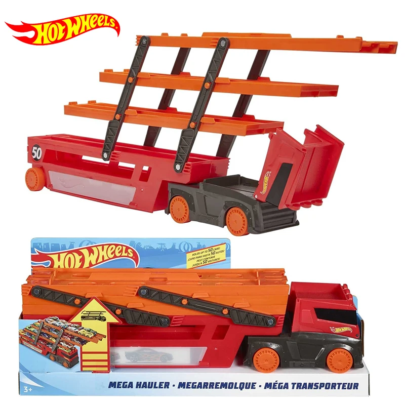 

Original Hot Wheels Car Mega Hauler Truck Semi Holds 50 Toy Cars Diecast 1/64 Storage Carrier Kids Boys Toys for Children Gift