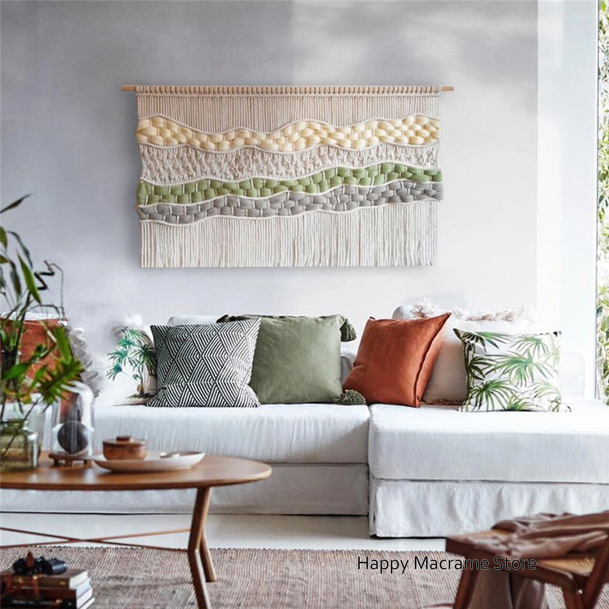 Macrame Wall Hanging Art Light Green Tassel Wall Tapestry Hand Woven Wall Hanging Bohemain Wedding Backdrop Decor - Without rod
Macrame Wall Hanging Art Light Green Tassel Wall Tapestry Hand Woven Wall Hanging Bohemain Wedding Backdrop Decor - Without rod