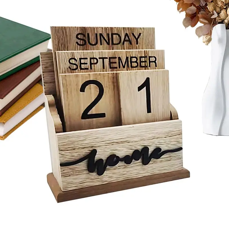 

Wooden Desk Calendar Retro Multipurpose Perpetual Calendar Rustic Calendar for Bedrooms Decorative Date Blocks for Living Rooms