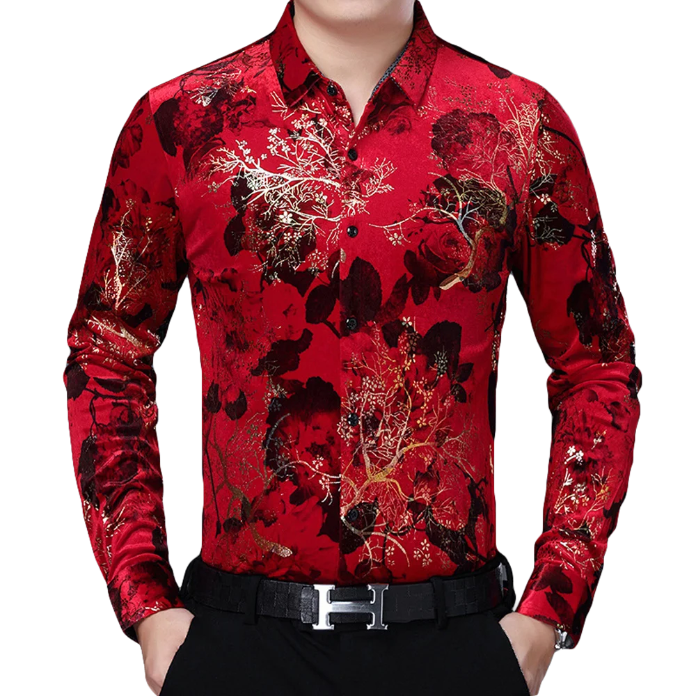 Men's Gold Branches Print Velvet Floal Dress Shirts 2022 Brand Slim Fit Long Sleeve Velour Green Shirt Men Casual Chemise Homme
Men's Gold Branches Print Velvet Floal Dress Shirts 2022 Brand Slim Fit Long Sleeve Velour Green Shirt Men Casual Chemise Homme