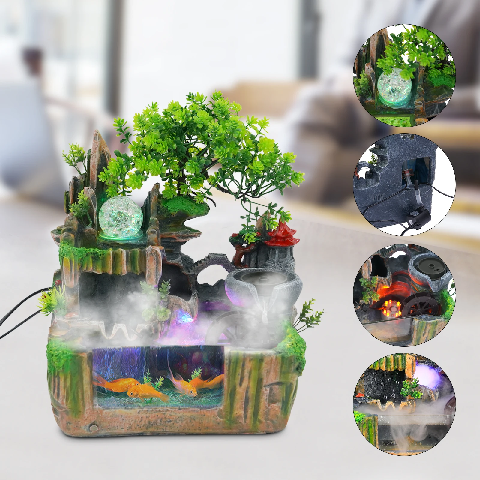 Rockery Fountain Small Rockery Water Fountain Indoor with LED Lamp Atomization Effect Suitable for Office Decoration Rockery Fountain Small Rockery Water Fountain Indoor with LED Lamp Atomization Effect Suitable for Office Decoration