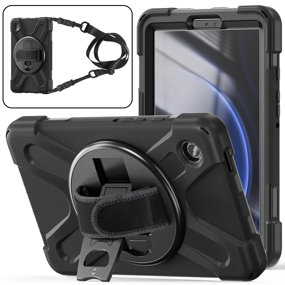 

For Samsung Galaxy Tab A9 Case 8.7 inch 2023 SM-X110/X115/X117 Heavy Duty Shockproof Rugged Cover+Kickstand Hand Shoulder Strap