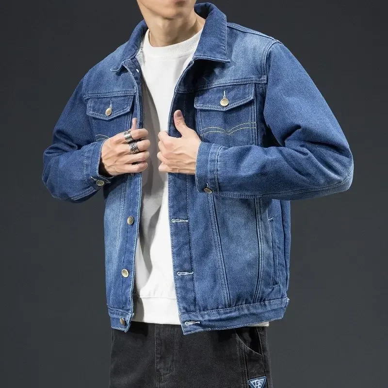 

Jeans Coat for Men with Sheep Warm Denim Jackets Man Padding Button Padded Wide Shoulders Wool Korea New in Free Shipping Casual