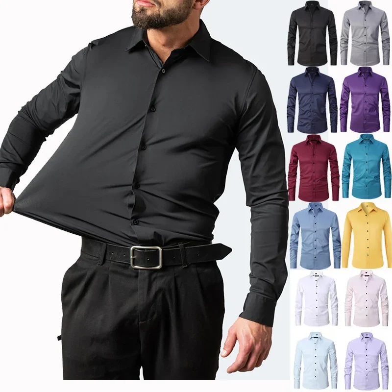 

Мужская рубашка с длинным рукавом, деловая Повседневная белая рубашка без следов, эластичная, не гладить, устойчивая к морщинам,