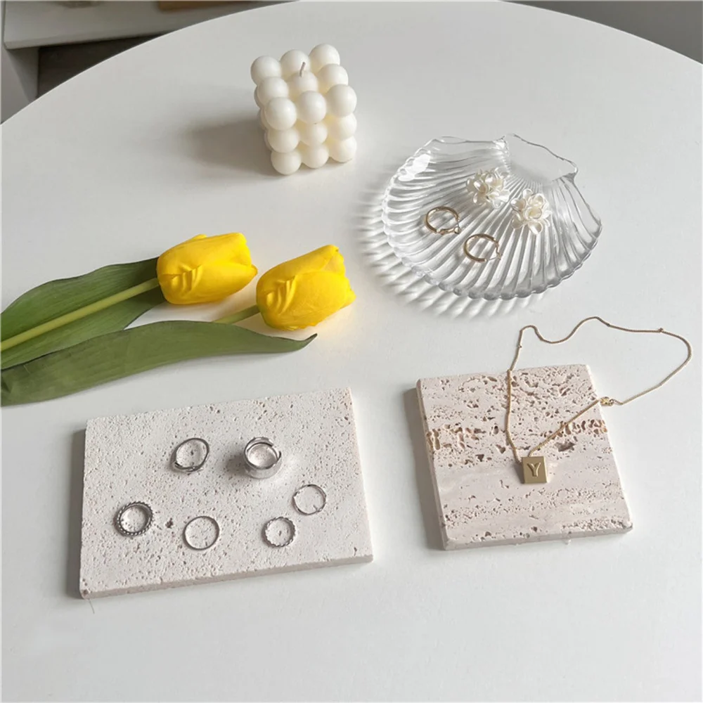 

Stone Tray for Jewelry Perfume Ornaments Desktop Bracelet Necklace Earring Display Rack Photo Prop Organizer Decorative