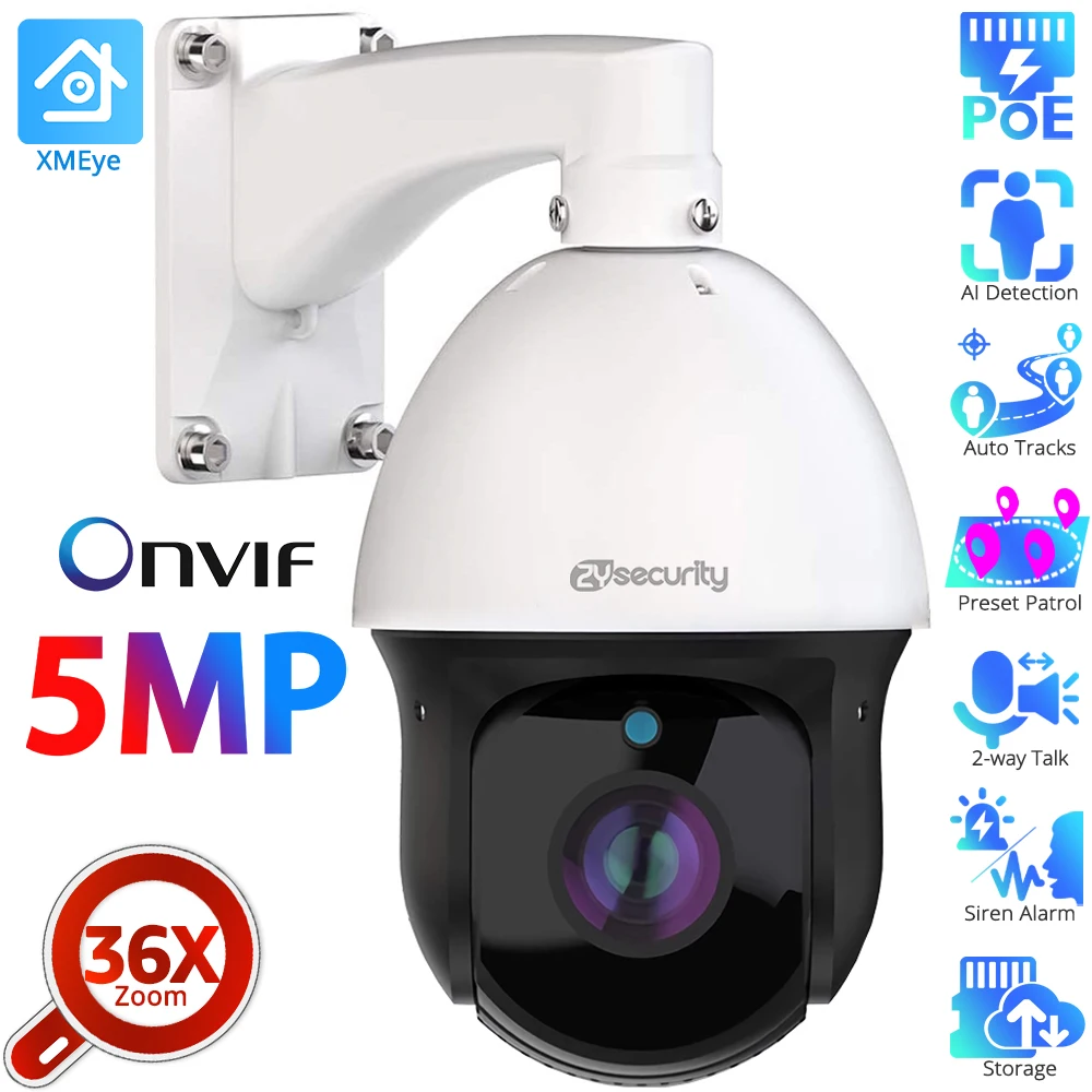 

Outdoor 36X Zoom PTZ Camera 5MP H.265 Onvif PoE IP Speed Dome Camera 150M IR Night Vision CCTV Network Video Surveillance Camera