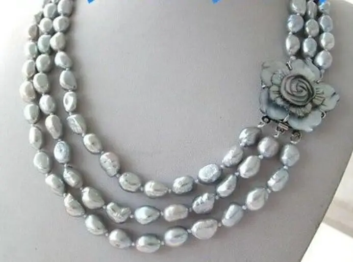 

Женское Ожерелье с жемчугом, серебристо-серое жемчужное колье с тройными нитями 8-9 мм, 17 дюймов 18 дюймов 19 дюймов