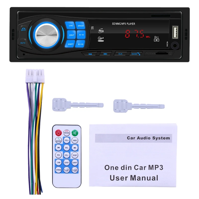 

Автомобильный радиоприемник с Bluetooth, 12 В, автомобильное стерео радио, FM-радио, Aux-IN, ресивер, Типоразмер 1 Din, Автомобильный Мультимедийный MP3-плеер