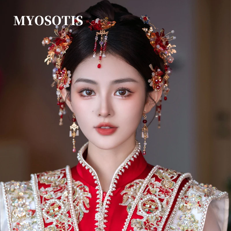 Fashion Chinese Style Bridal Hairwear Red Flower Hairpin Xiuhe Dress Hair Accessories
Fashion Chinese Style Bridal Hairwear Red Flower Hairpin Xiuhe Dress Hair Accessories