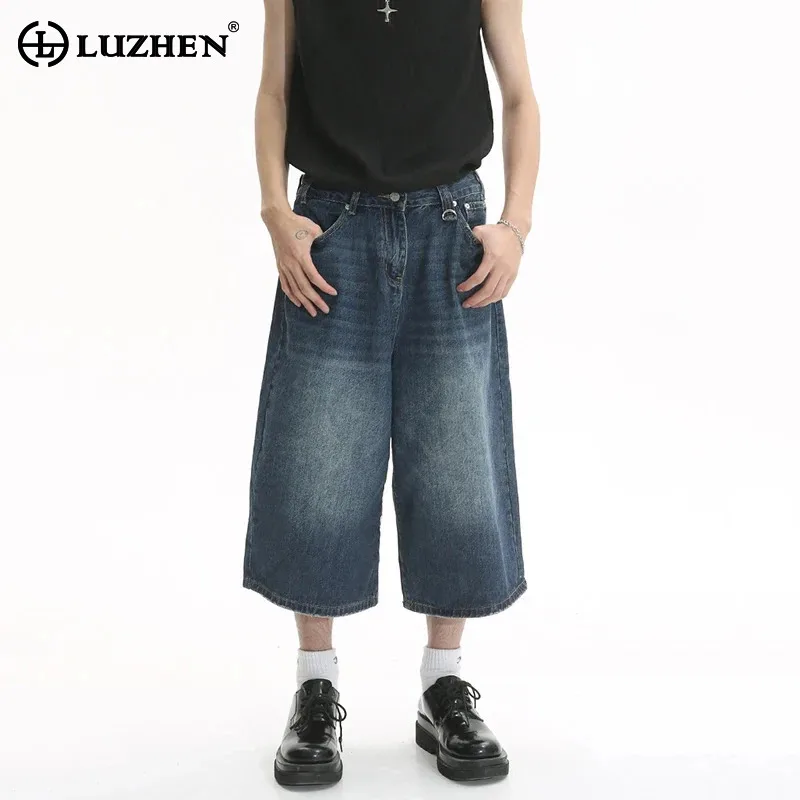 

LUZHEN Street Jeans Men's Style Loose Wide Summer Korean Leg Flare Denim Pants Male Fashion Washed Cropped Trousers 2024 9A8825