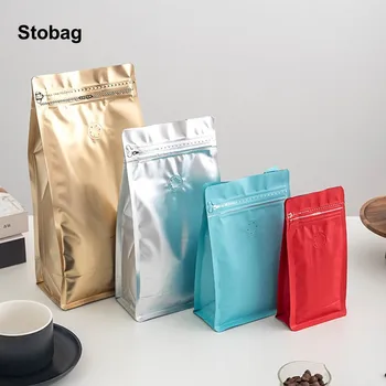 StoBag 50pcs Coffee Beans Packaging Bag with Air Valve Aluminum Foil Sealed Powder Food Tea Nuts Storage Airtight Pouches Print